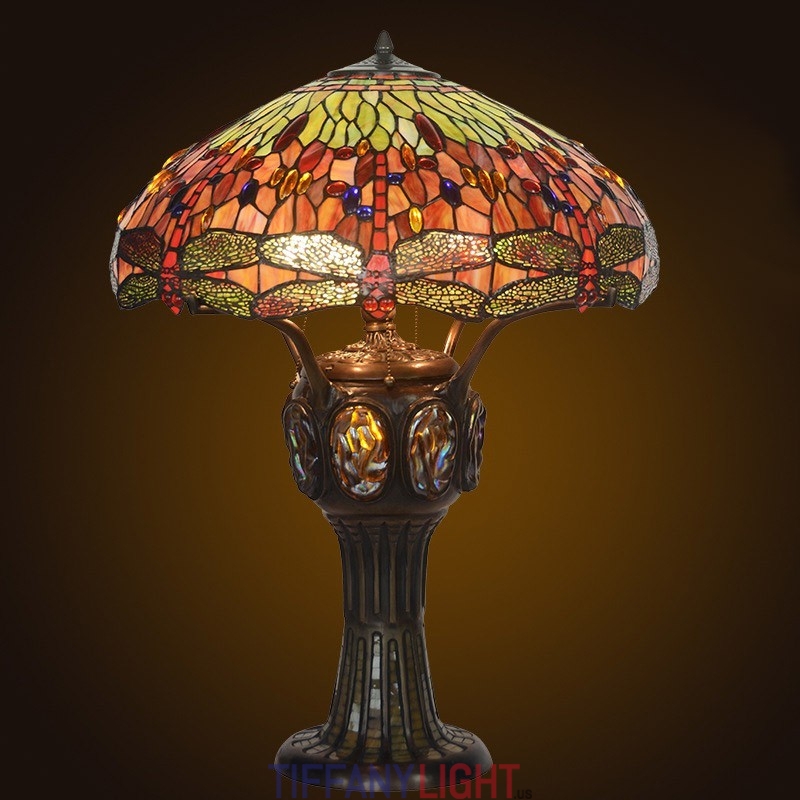 Red Dragonfly Tiffany Stained Glass Table Lamp Tiffany Light