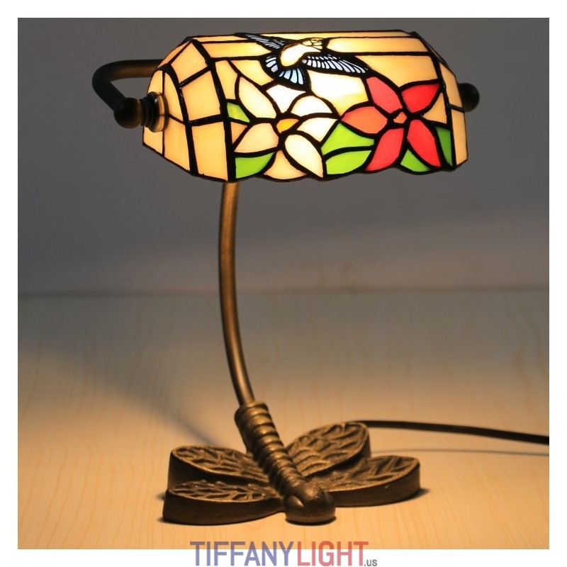 European Stained Glass Hummingbird Style Tiffany Bank Table Lamp Tiffany Light