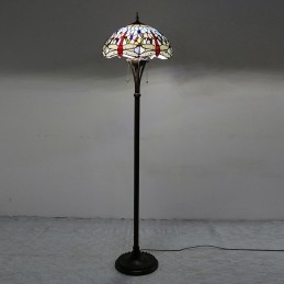 Tiffany Style Floor Standing Lamp W16H63 Inch Tall Stained Glass Red Dragonfly Shade Antique Read Lighting Tiffany Light