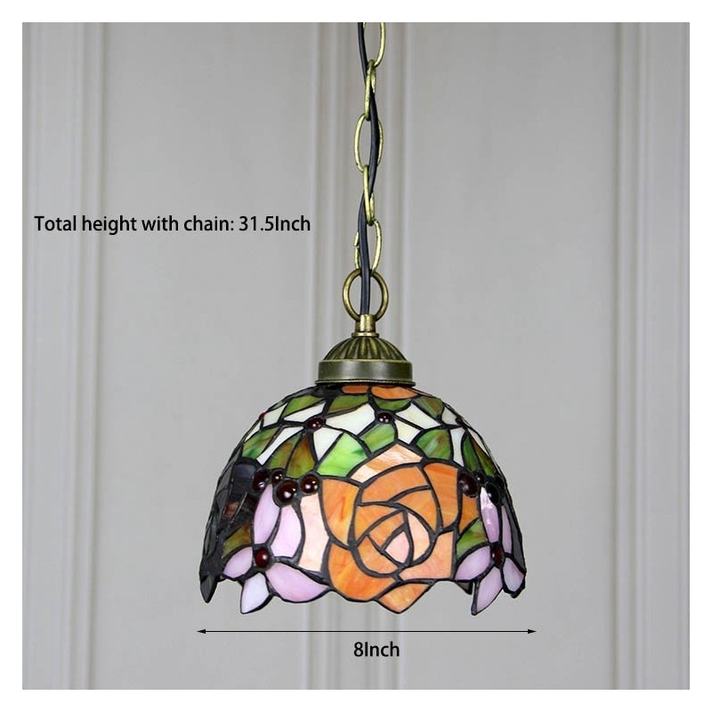 8 Inch Tiffany Style Stained Glass Hanging Lamp Vintage Flower Stained Glass Ceiling Light Tiffany Light