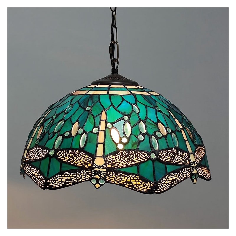 16 Inch Tiffany Style Stained Glass Hanging Lamp Dragonfly Stained Glass Ceiling Light Tiffany Light