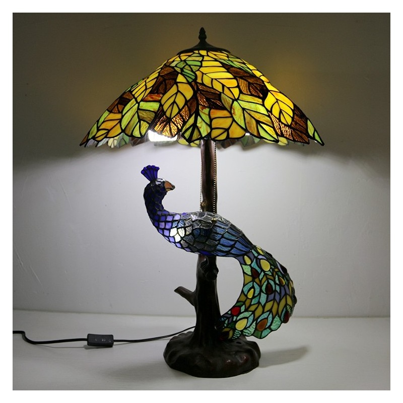 Yellow Leaf Stained Glass Lamphade Desk Lamp Tiffany Style Table Lamp With Glass Peacock And Tree Base Tiffany Light