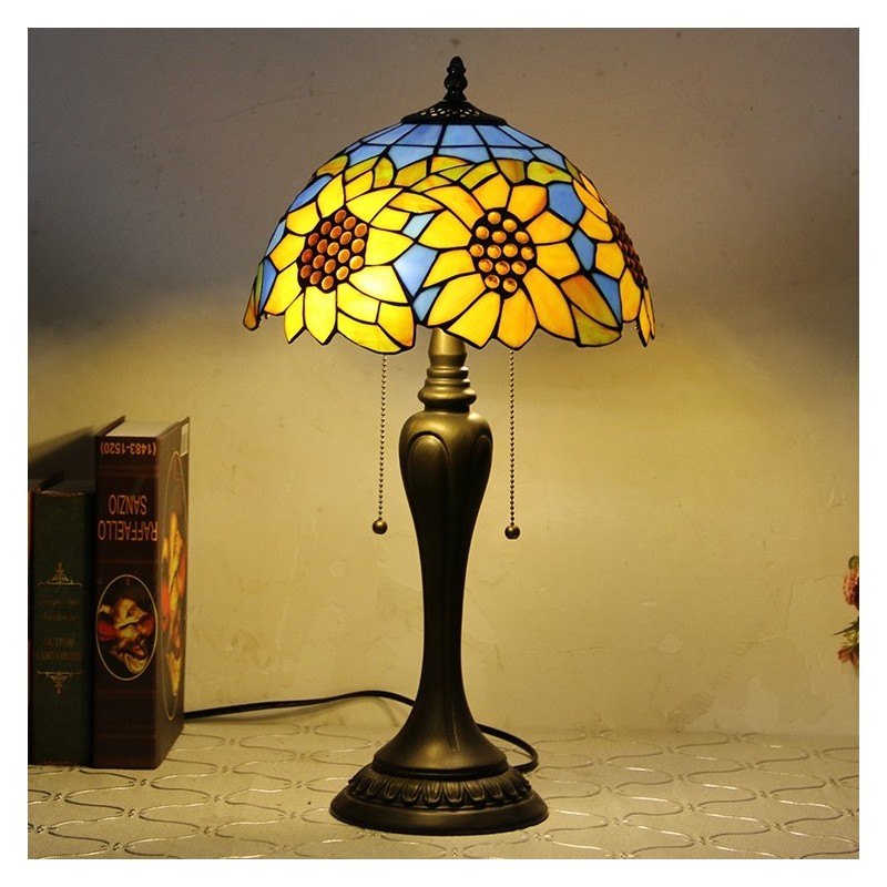12 Inch Tiffany Style Desk Lamp Blue Sunflower Stained Glass Table Lamp Creative Bedroom Bedside Desk Light