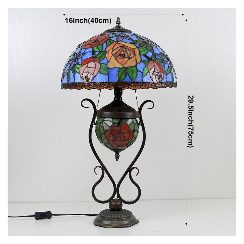 16 Inch Vintage Flower Tiffany Style Stained Glass Table Lamp With Double Lit Bedroom Bedside Art Lighting Tiffany Light