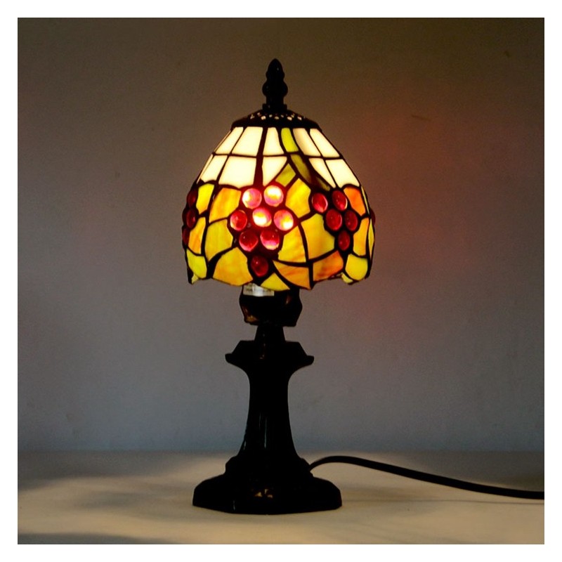Small Accent Lamp Tiffany Style Stained Glass Table Light Grapes Green Leaf Tiffany Light